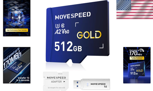 Fast 512GB SD Card A2 U3 V60 - Ideal for 4K Video, Waterproof & Drop-Proof