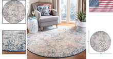 Load image into Gallery viewer, 4' Round Navy/Teal Boho Floral Medallion Rug - Stain Resistant &amp; Non-Shedding