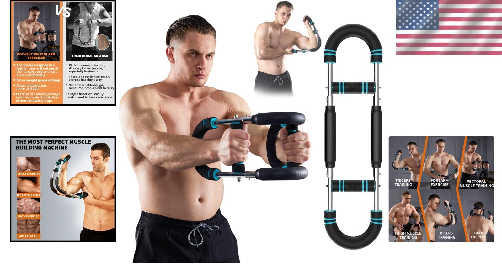 Adjustable Twister Arm Exerciser - Portable Strength Training Equipment in Blue