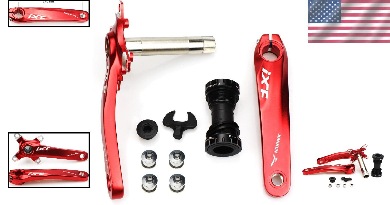 170mm Aluminum Alloy Bike Crank Arm Set with Bottom Bracket & Chainring Bolts
