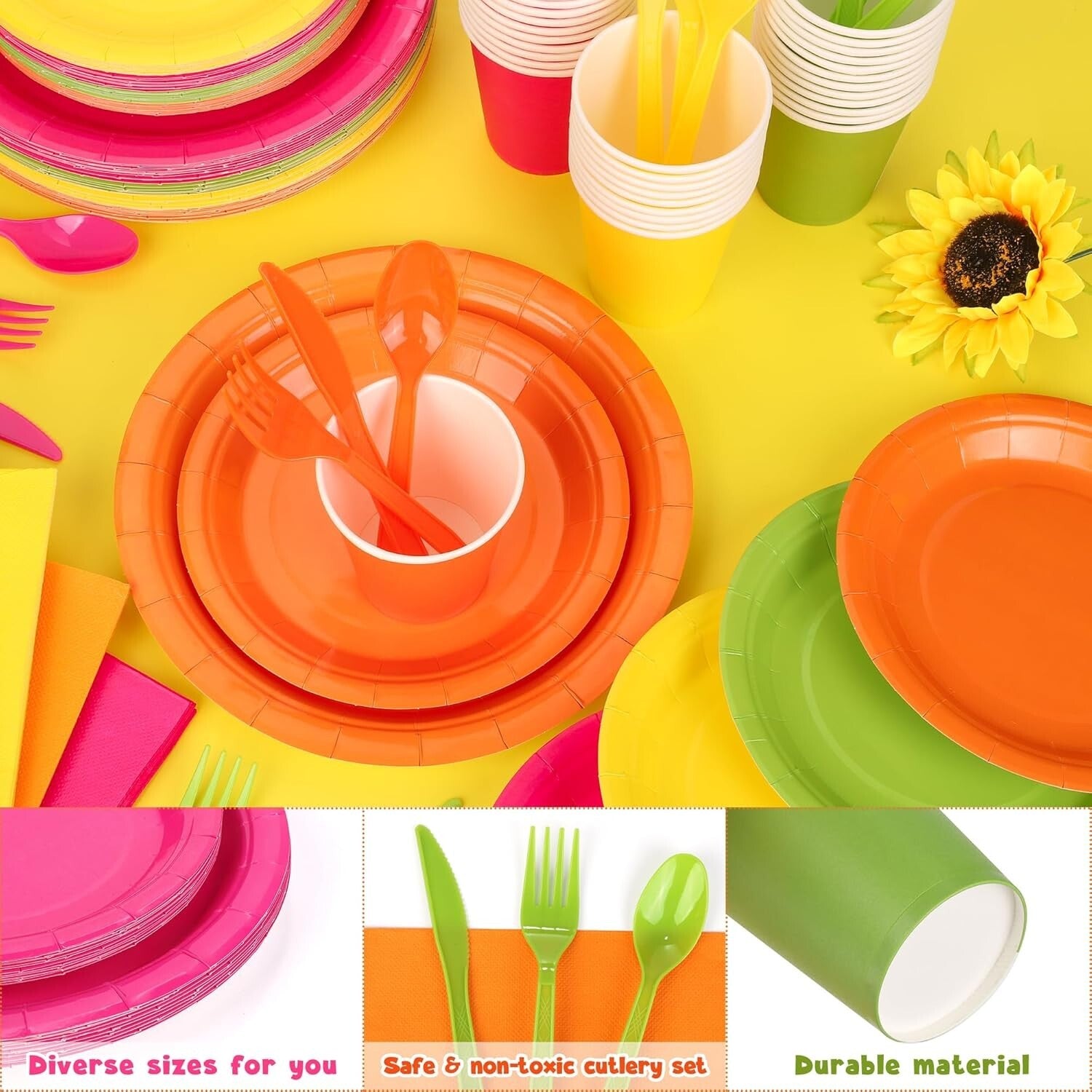 Ultimate Neon Party Supplies - 350 Count Dinnerware for Effortless Celebrations