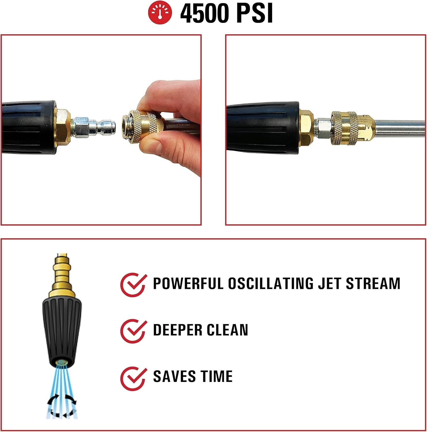 4500 PSI Turbo Pressure Washer Nozzle - Quick Connect & Universal Fit