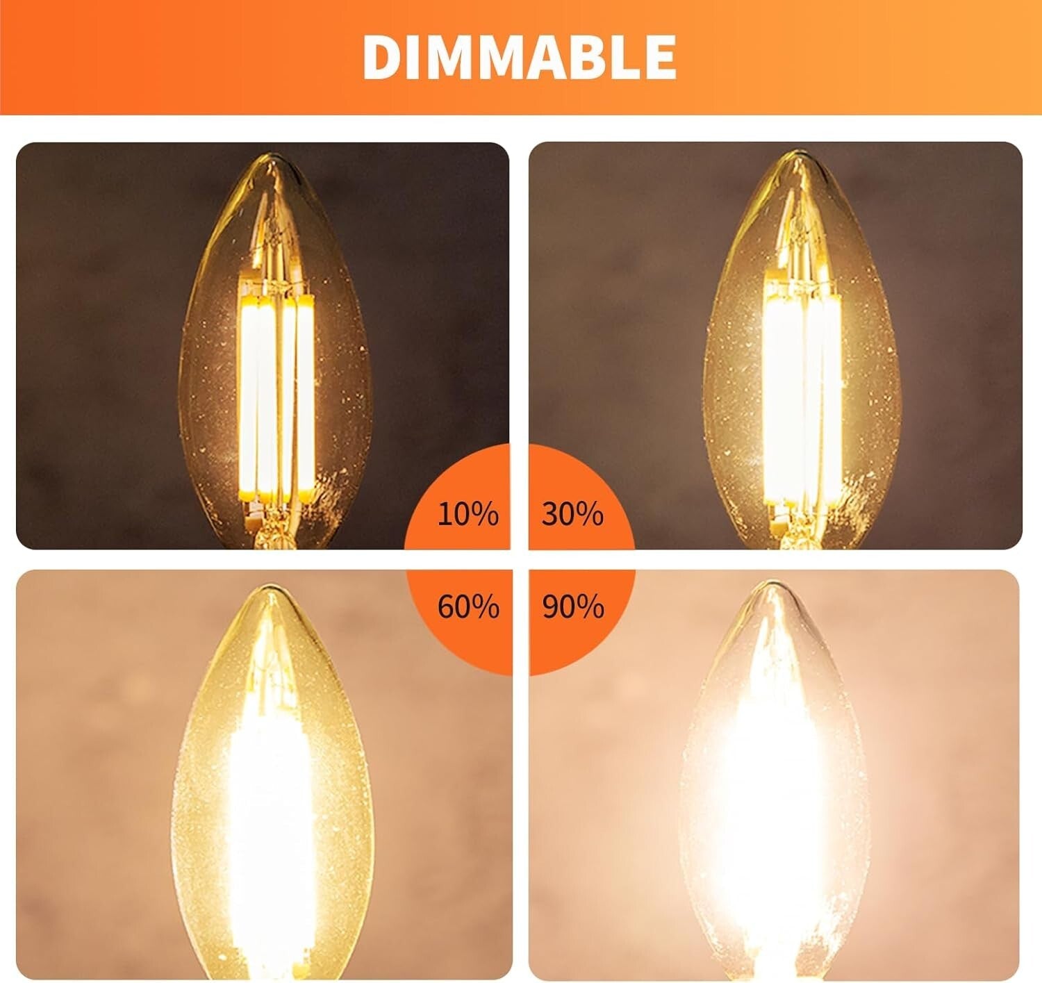 Energy-Efficient E12 Candelabra LED Bulbs - 2200K Warm White, 40W Equivalent