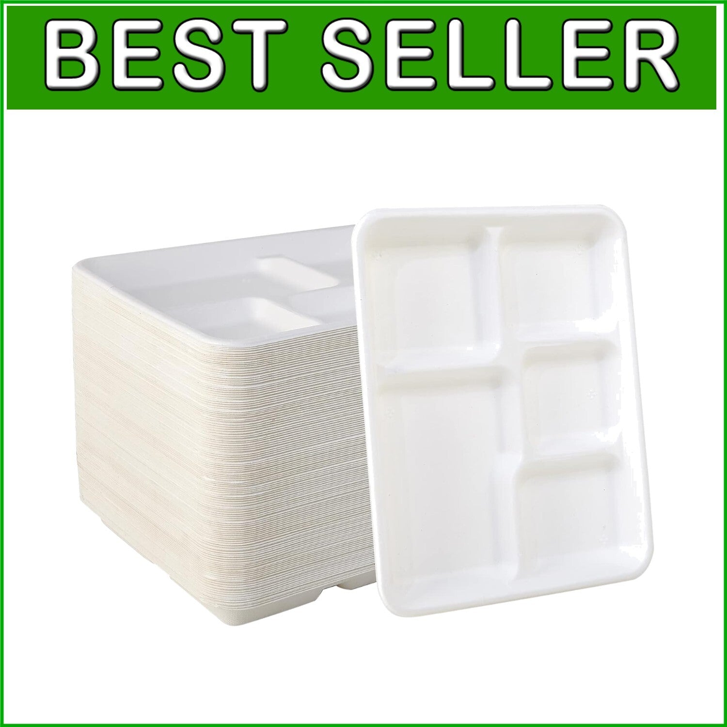 Durable 5-Compartment Disposable Plates - Perfect for School Lunches & Parties