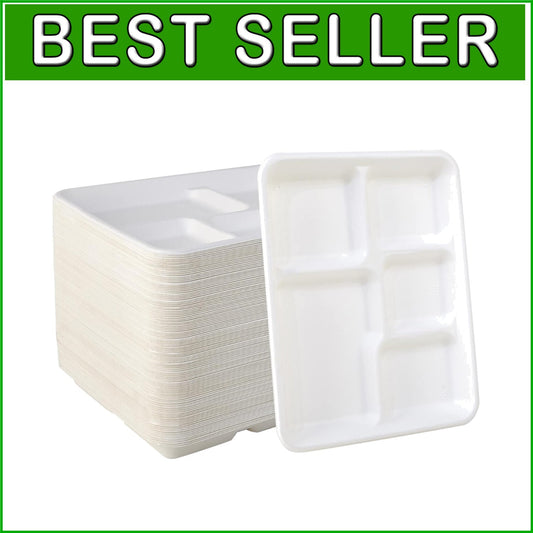 Durable 5-Compartment Disposable Plates - Perfect for School Lunches & Parties