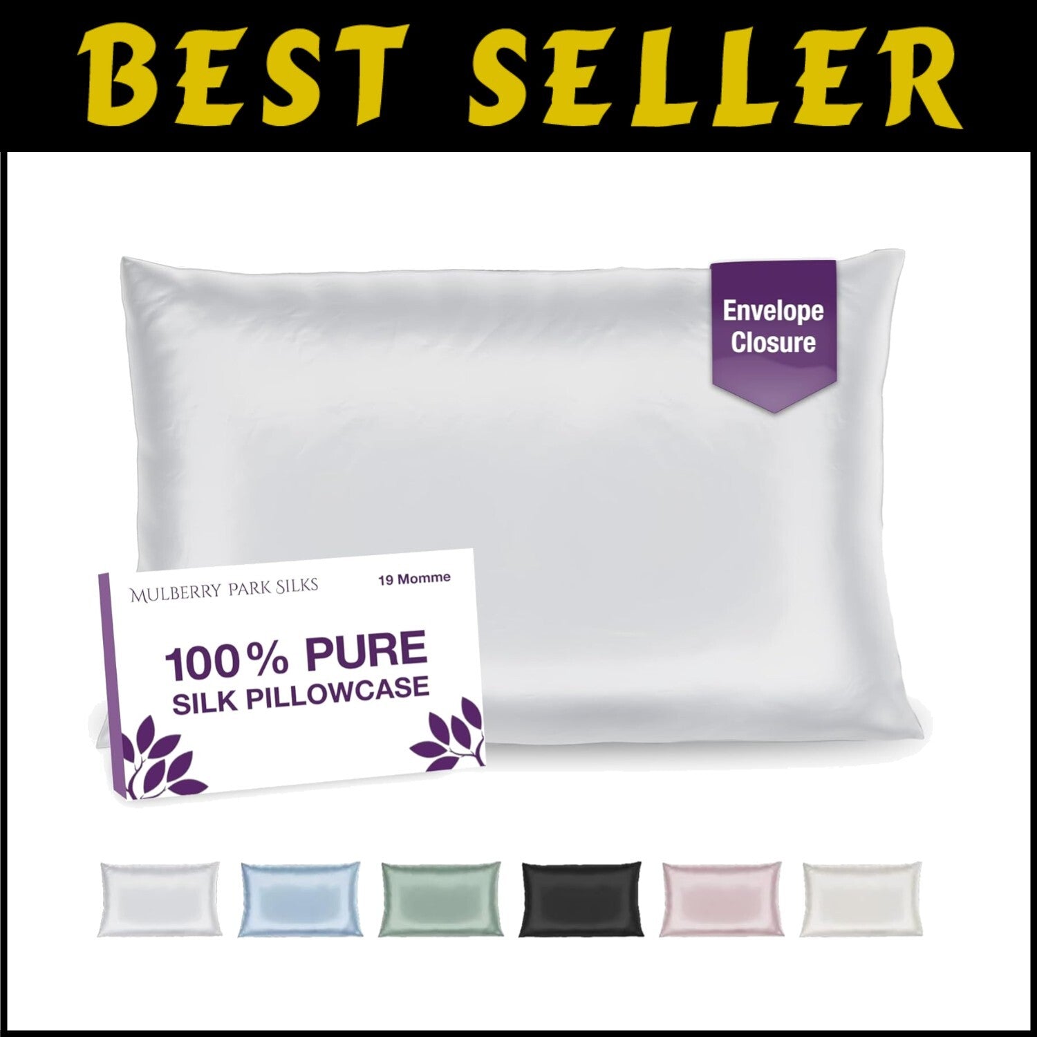 19 Momme Mulberry Silk Pillowcase - Standard Size with Envelope Closure - White