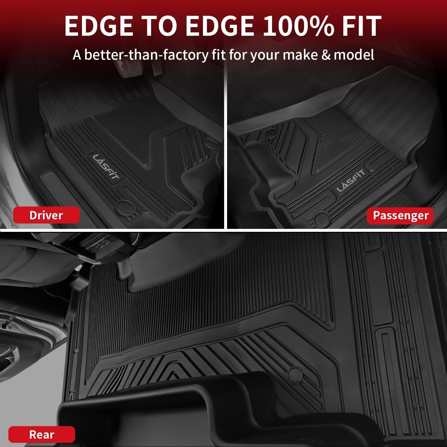 Durable Black Floor Liners for Ram 1500 Crew Cab 2019-2024 with Raised Edges