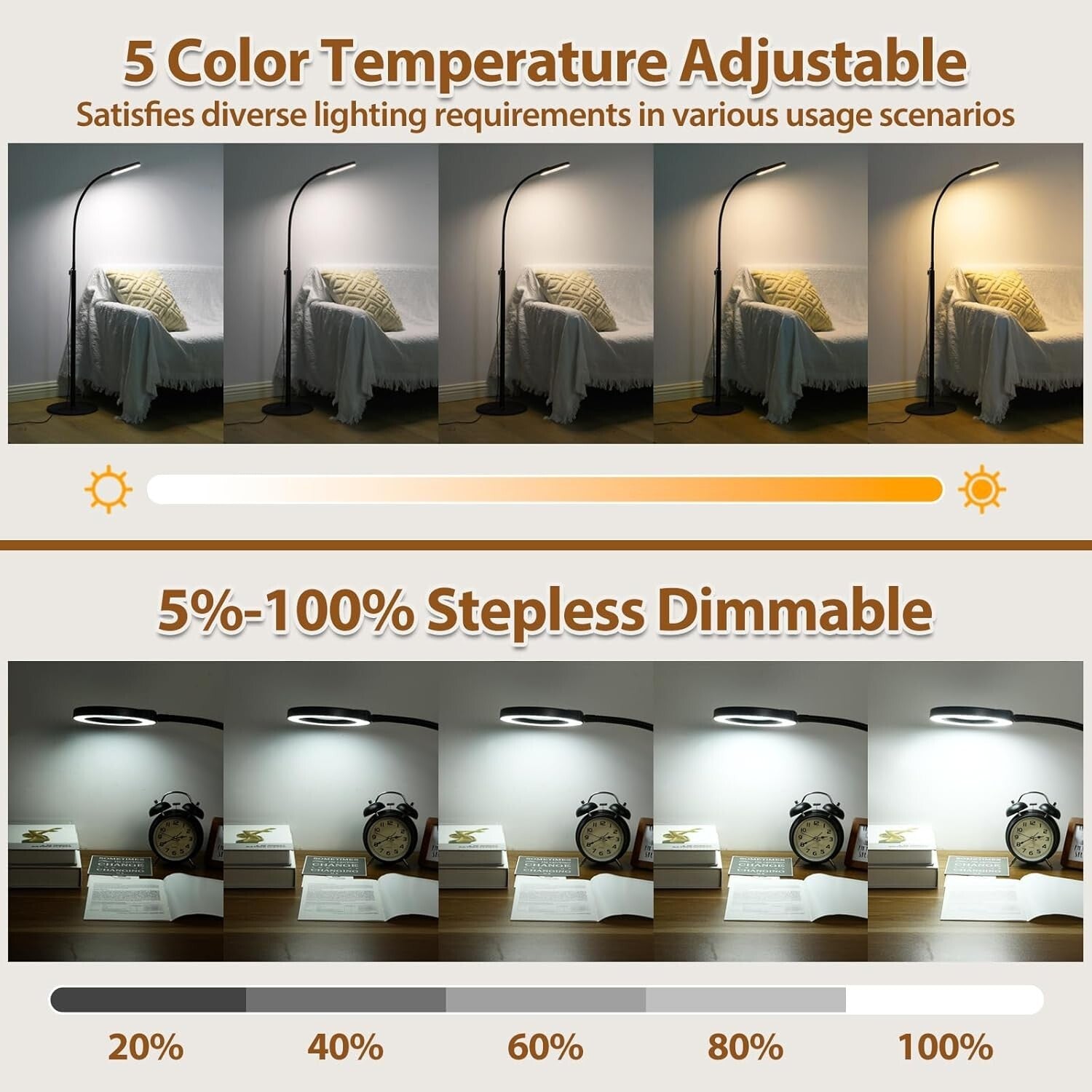 Ergonomic Magnifying Floor Lamp with 5X Lens and Adjustable Lighting Features