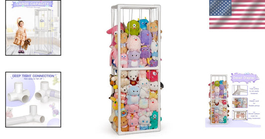 Easy Assembly Stuffed Animal Holder - Extra Large PVC Storage for Kids' Rooms