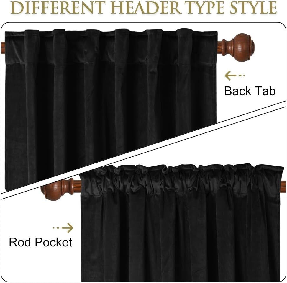 Elegant Black Velvet Blackout Curtains 52W x 132L - Stylish Thermal Insulation
