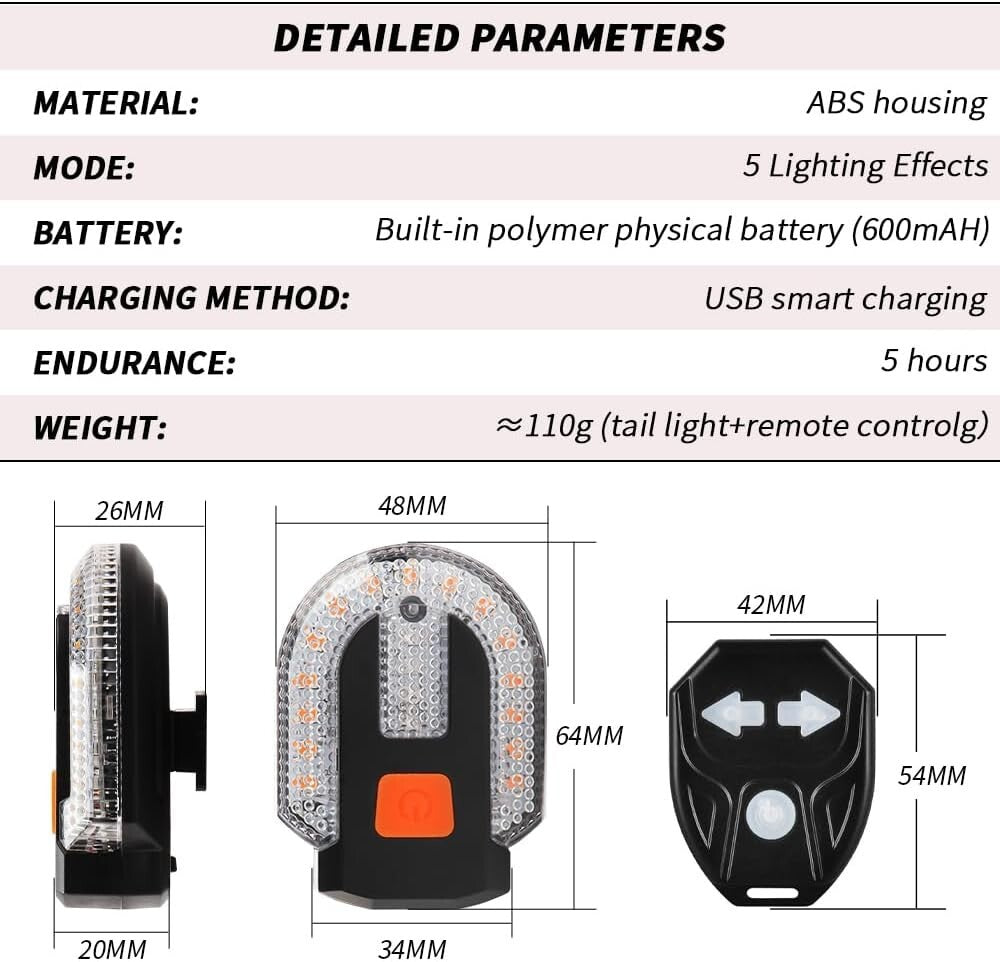 Multipurpose USB Rechargeable LED Turn Signals - 4Pcs Biking Safety Lights