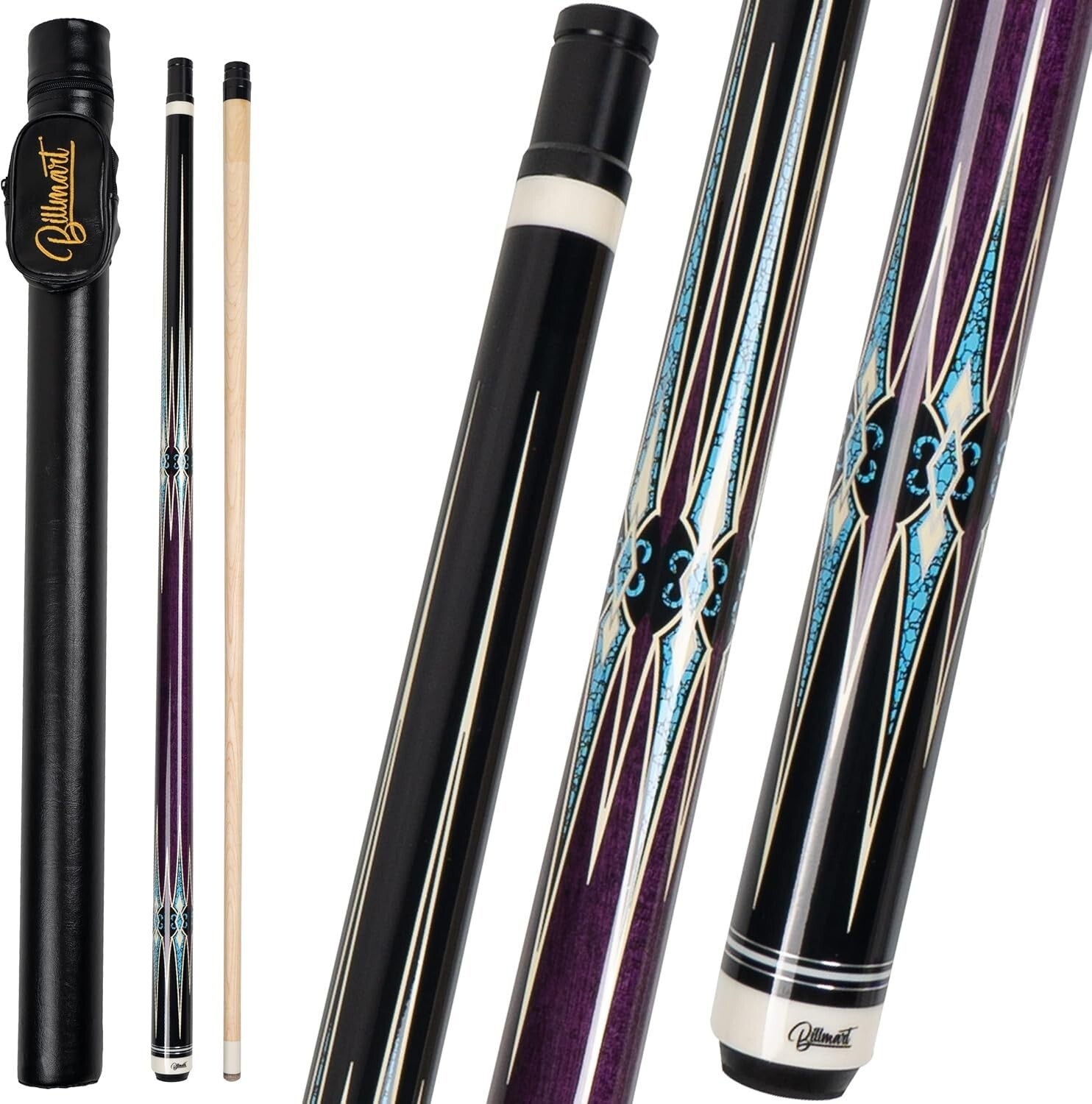 58" Billiard Cue Stick with 13mm Tip & Travel Case - Elegant Purple Finish