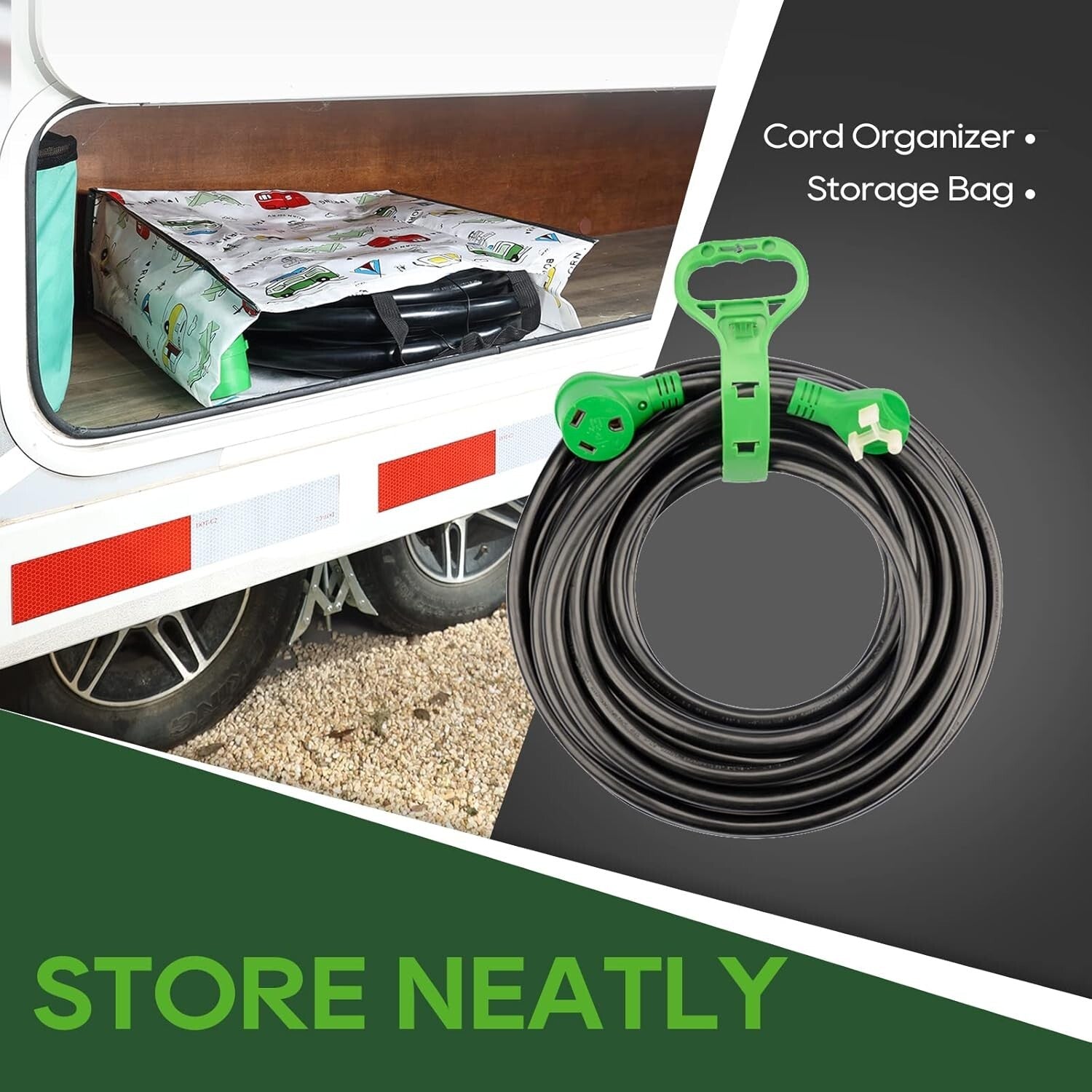 Weather-Resistant 30 Amp RV Extension Cord, 50 Ft with Storage Organizer