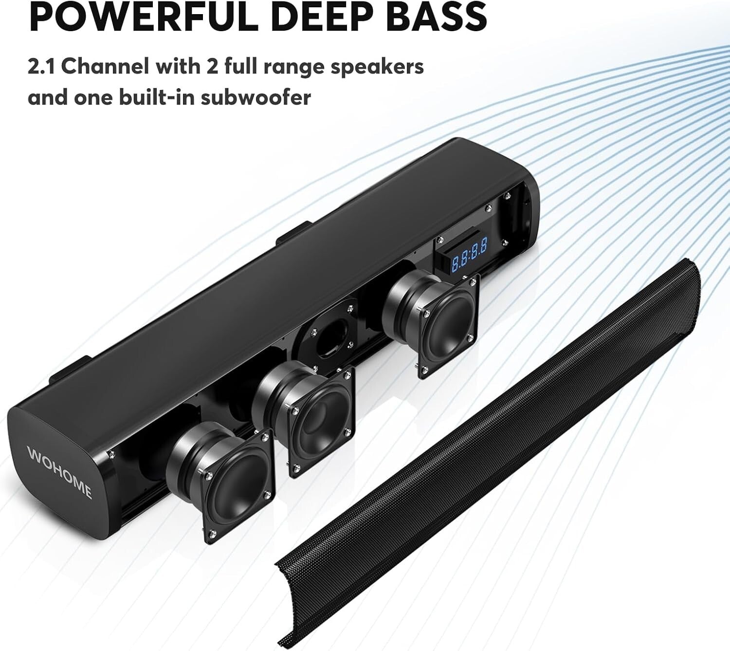 2.1 Channel Small Soundbar with Built-in Subwoofer & 6 Voice Enhancement Levels