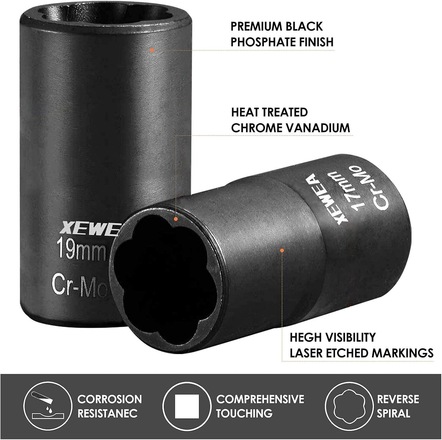 9PCS Professional Lug Nut Extractor Set - 1/2" Drive Bolt Removal Tool