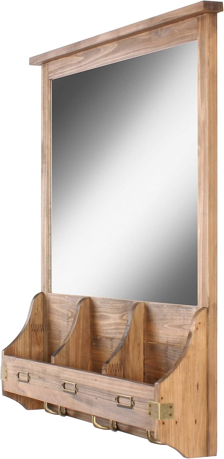 Multi-Functional Rustic Wall Organizer: Mirror, Hooks & Cubbies - 24" Square