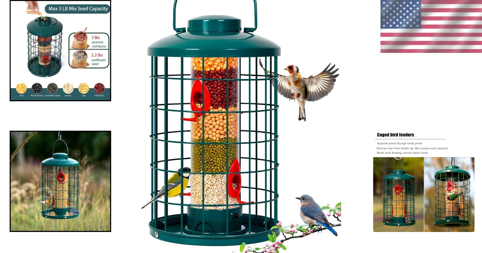 Large Capacity Squirrel-Proof Bird Feeder with Detachable Assembly & Dome Lid
