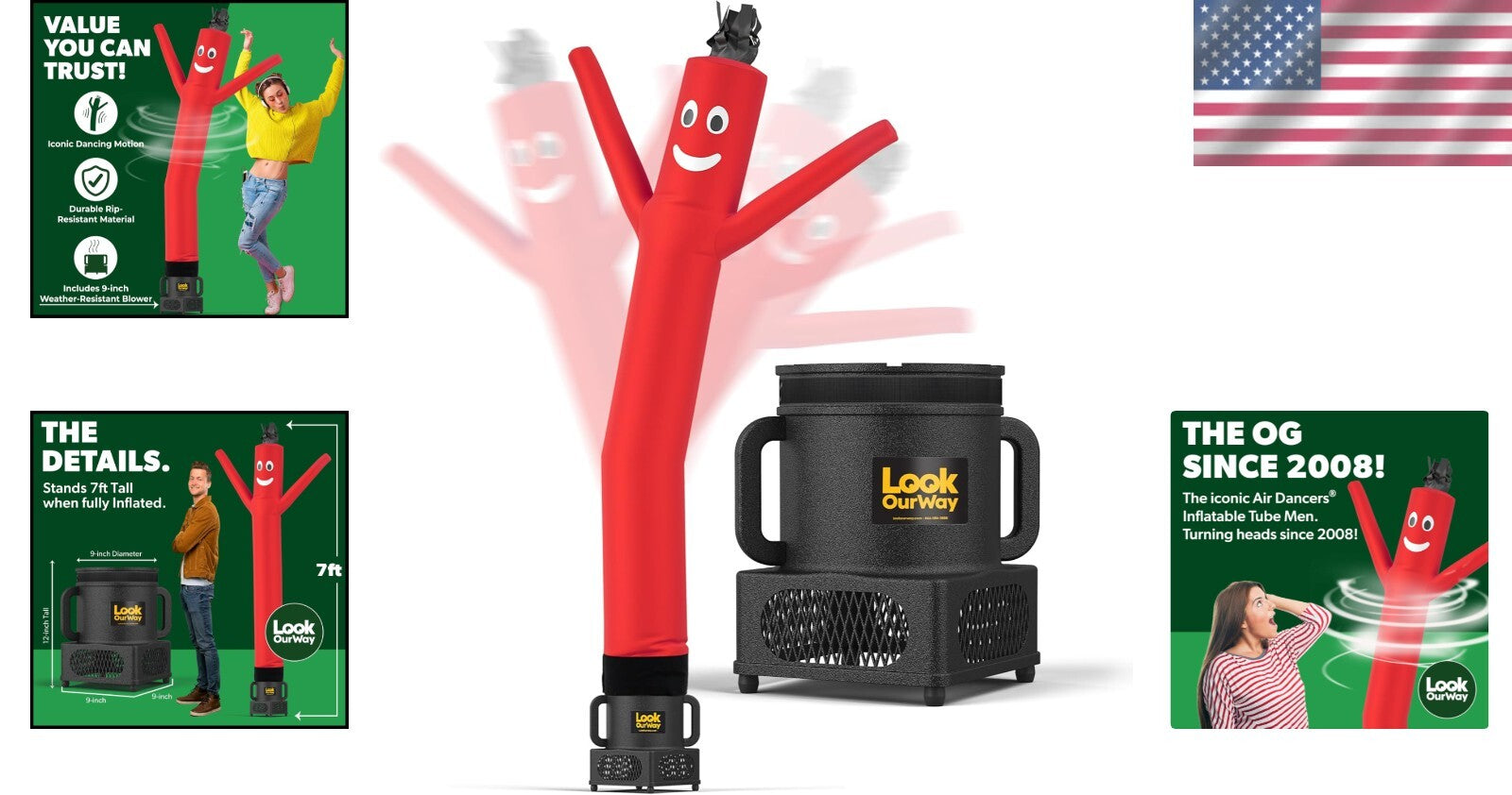 Attention-Grabbing Inflatable Tube Man - 7ft Red Air Dancers Ideal for Business