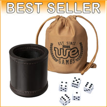 Load image into Gallery viewer, Handmade Luxury Dark Brown Leather Dice Cup Set with 5 Dice &amp; Carry Bag