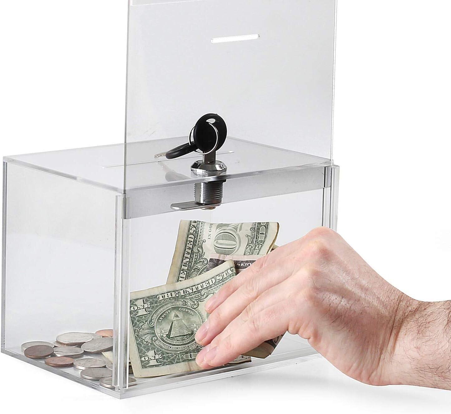 Elegant Clear Acrylic Charity Donation Box with Lock - 1.5 Lb Lightweight