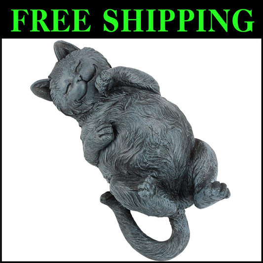 Contented Cat Sculpture - 11.5" Hand-Cast Resin Art for Indoor/Outdoor Use