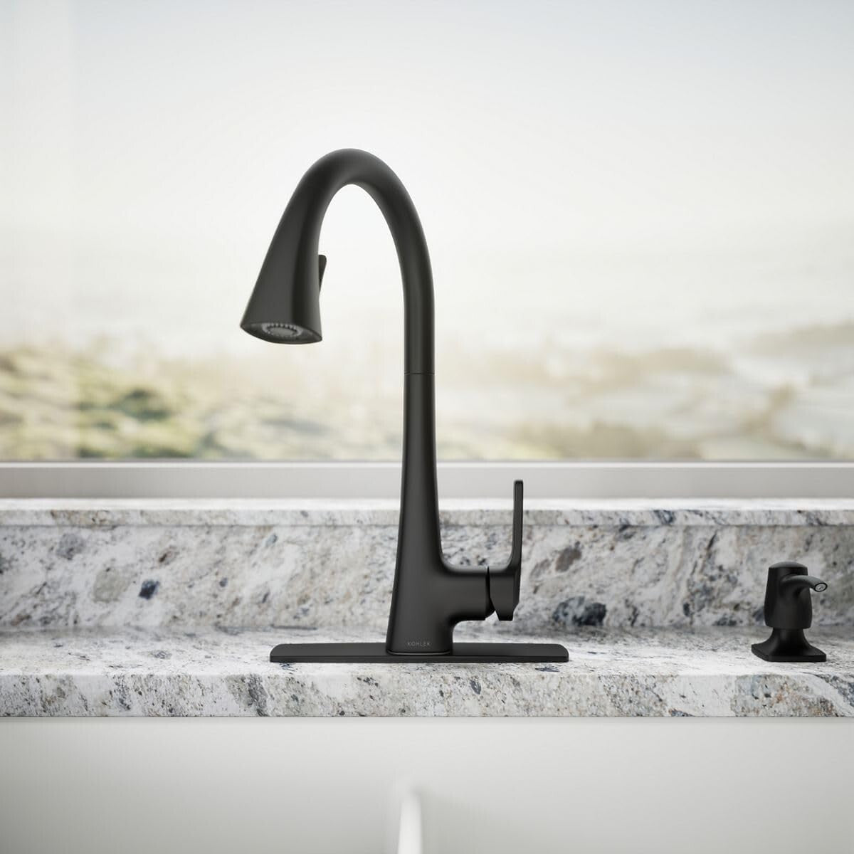 Dual Function Matte Black Kitchen Faucet with Soap Dispenser & Secure Docking