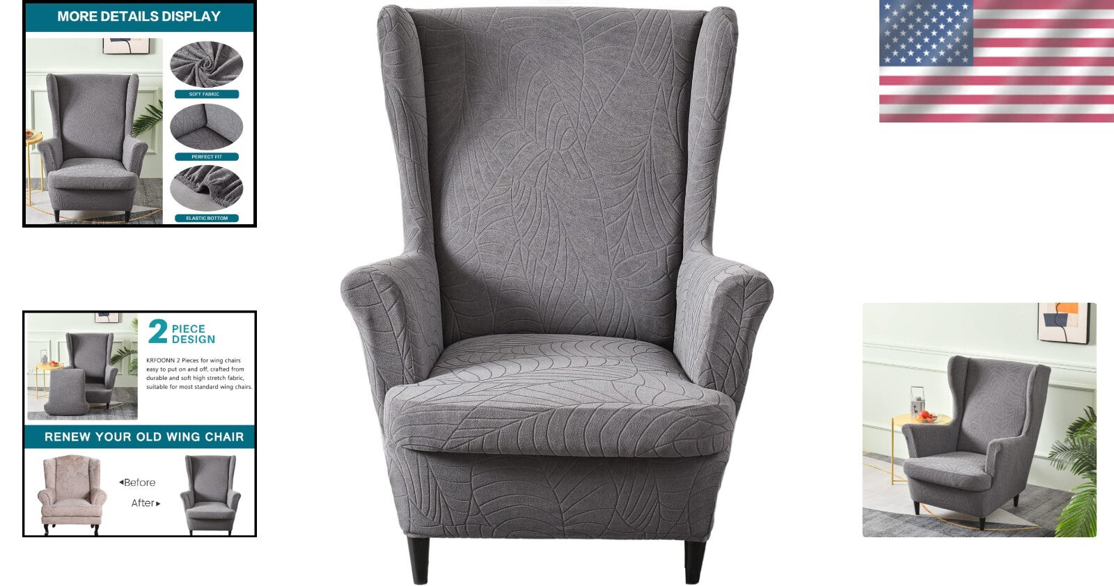 Elegant Stretch Wingback Chair Covers - Durable Slipcovers for Living Room T16