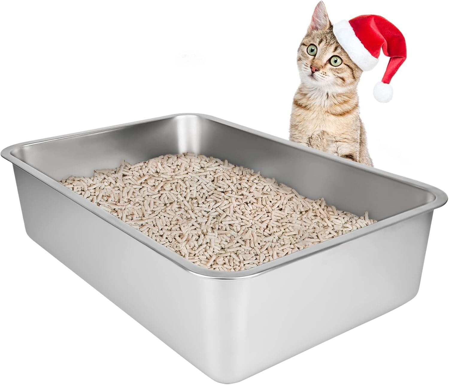 Large Stainless Steel Cat Litter Box: Odor-Free & Non-Stick, 19.5"L x 13.5"W
