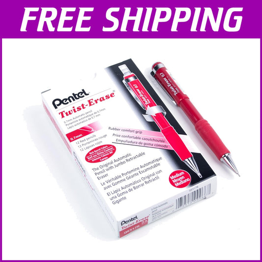 Comfortable 0.7mm Twist-Up Eraser Mechanical Pencil - Pack of 12 Red Barrels