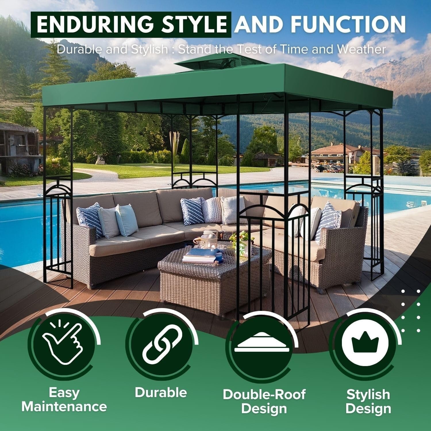 Double Tier 10x10 Gazebo Replacement Canopy - Water-Resistant & Easy Setup