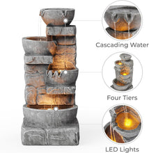 Load image into Gallery viewer, Weather-Resistant Stone Gray Outdoor Water Fountain with Integrated LED Lights