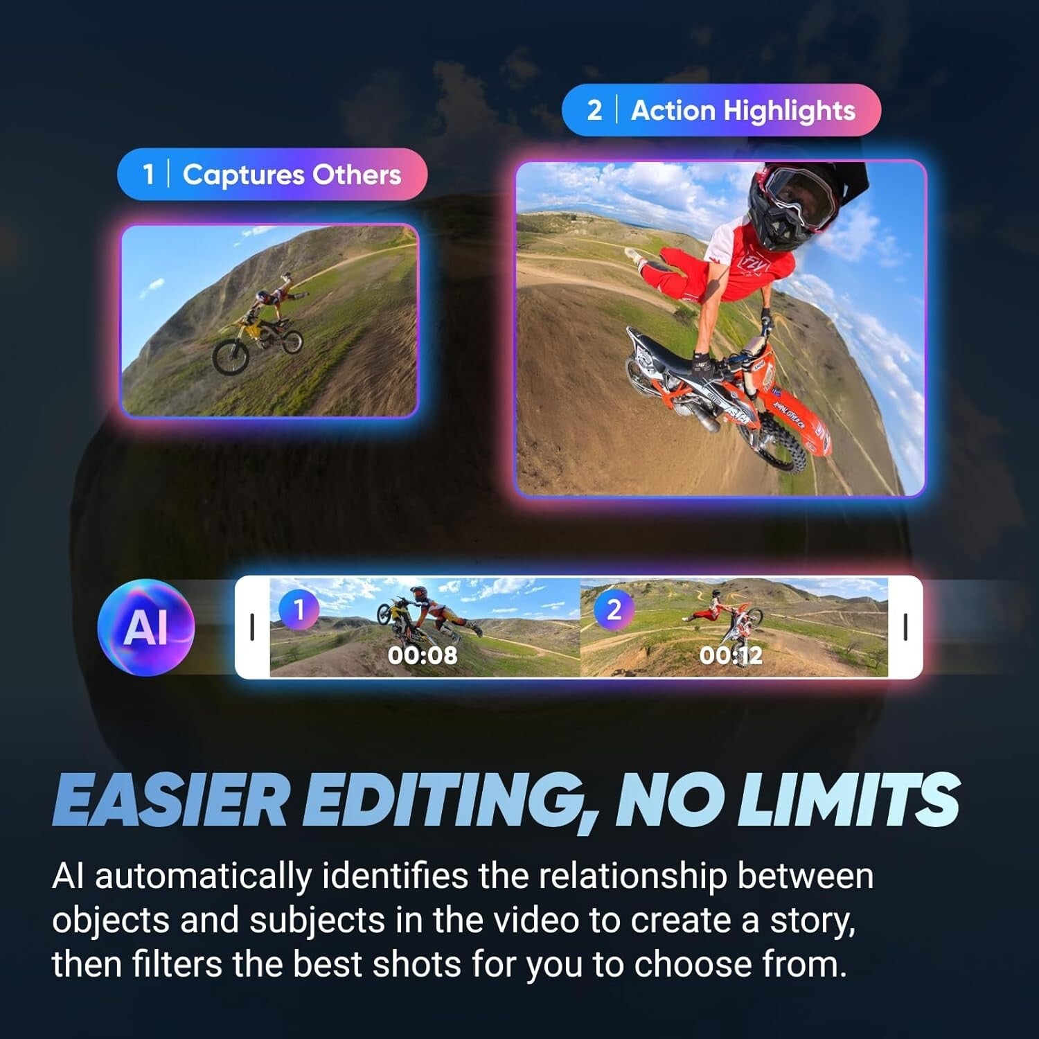 Compact 8K 360 Camera with Gorilla Glass Touchscreen & AI Editing - Rugged Build