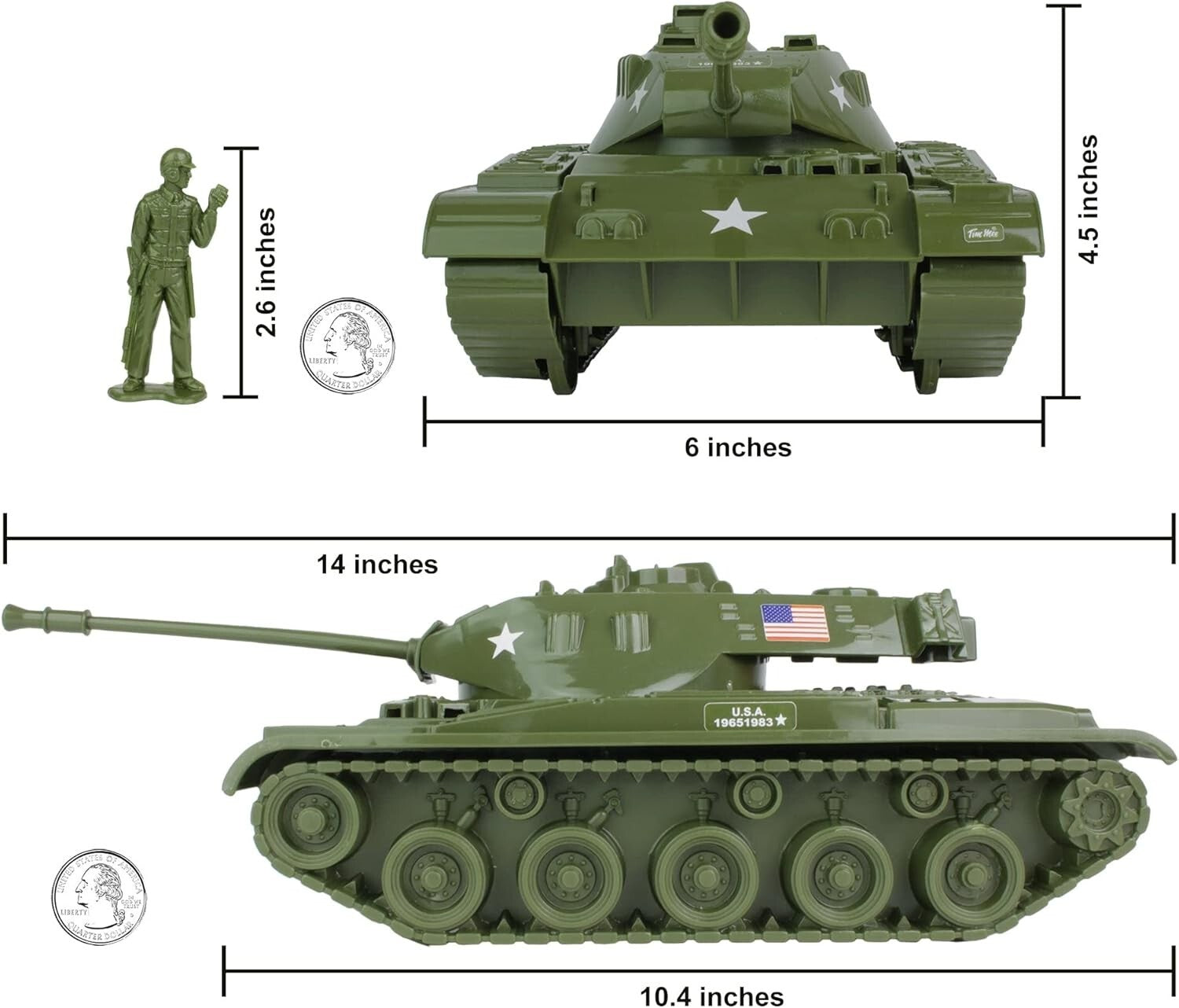 Large TimMee Walker Bulldog Tank Playset - 1:24 Scale with Soldier Figures