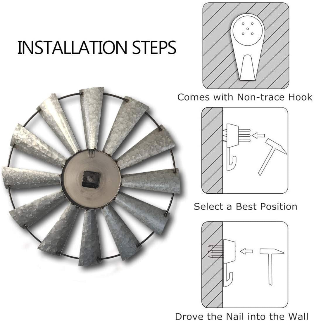 Charming 24-Inch Analog Wall Clock with Galvanized Metal Finish for Rustic Homes