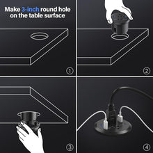 Load image into Gallery viewer, Compact Recessed Power Grommet with 2 AC Outlets &amp; 4 USB Ports - Easy Install