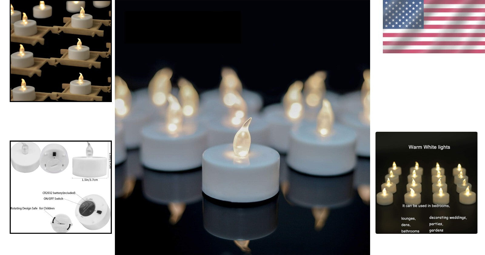 Battery-Powered LED Tea Lights - 200 Warm White Flickering Candles - Safe Decor