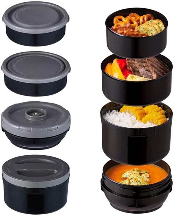 Durable Vacuum Insulated Lunch Jar with 4 Microwaveable Bowls - Carbon Black