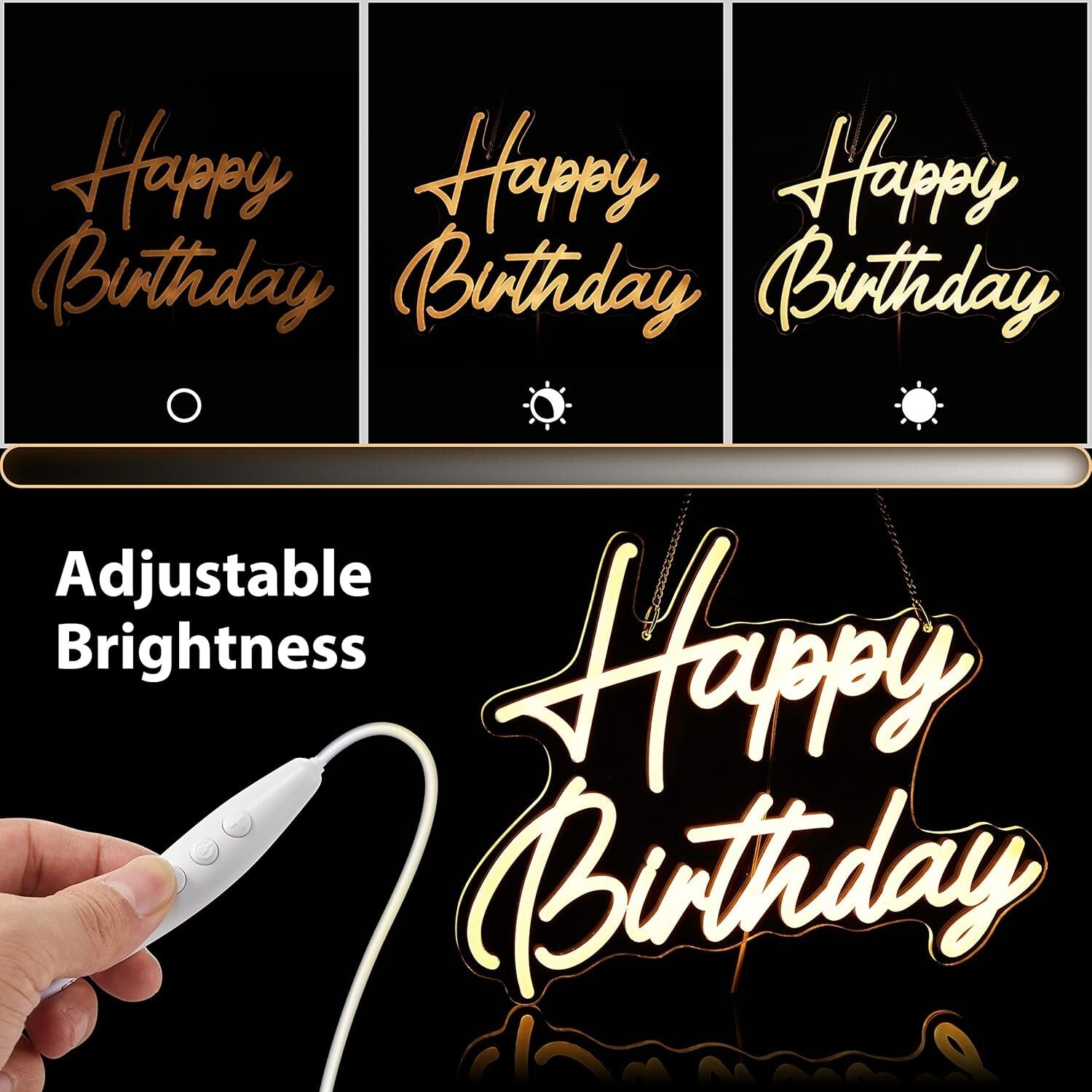 Sturdy and Lightweight Neon Happy Birthday Sign 16.5"x12.2" - Joyful Decor