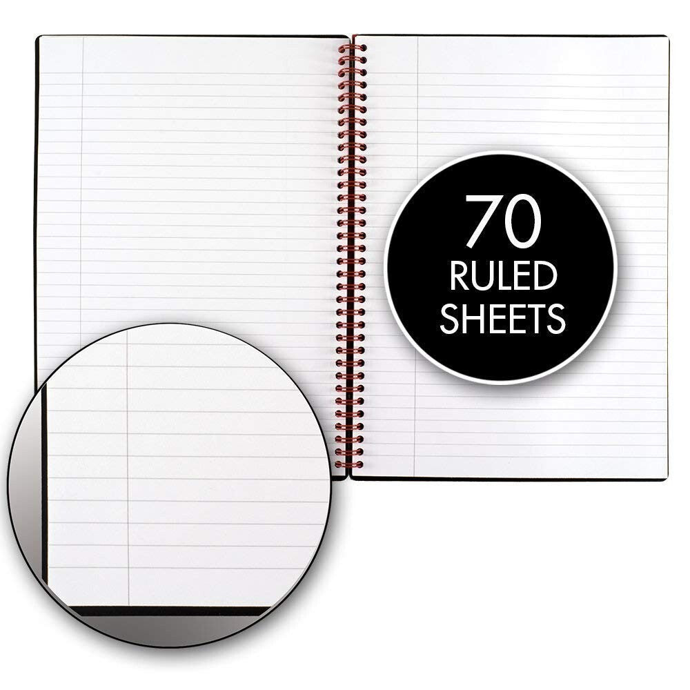 Lightweight Black n' Red Notebook with 70 Ruled Pages - Perfect for On-the-Go