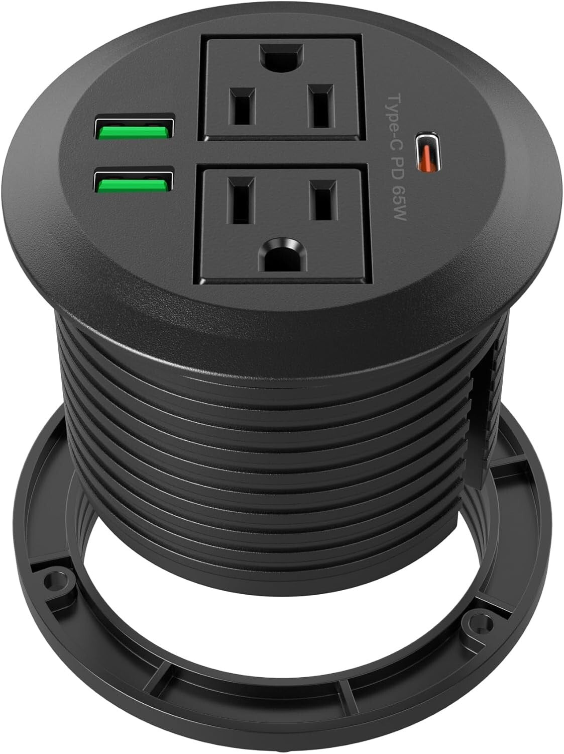 High-Speed Charging Desktop Grommet with 2 Outlets & 3 USB Ports - Easy Install