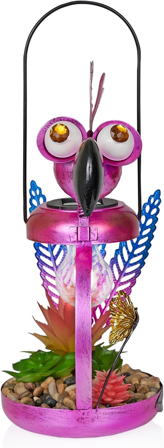 Charming 16'' Solar Metal Flamingo with LED Light – Perfect Outdoor Decor Piece