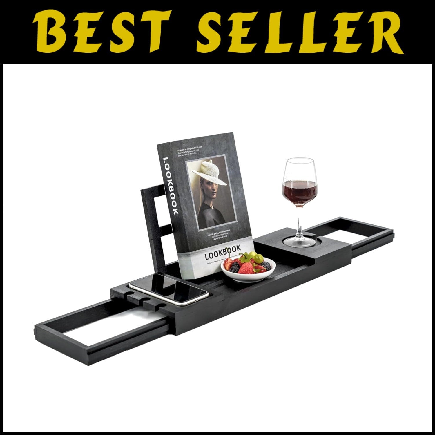 Luxury Bamboo Bath Caddy - Adjustable Tray for Wine Glass, Tablets & Relaxation