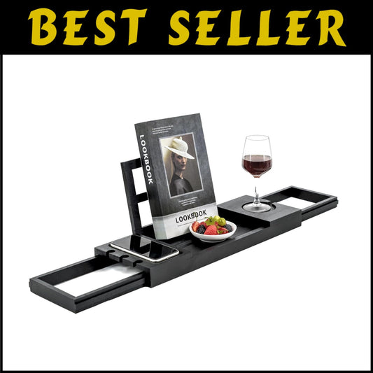 Luxury Bamboo Bath Caddy - Adjustable Tray for Wine Glass, Tablets & Relaxation