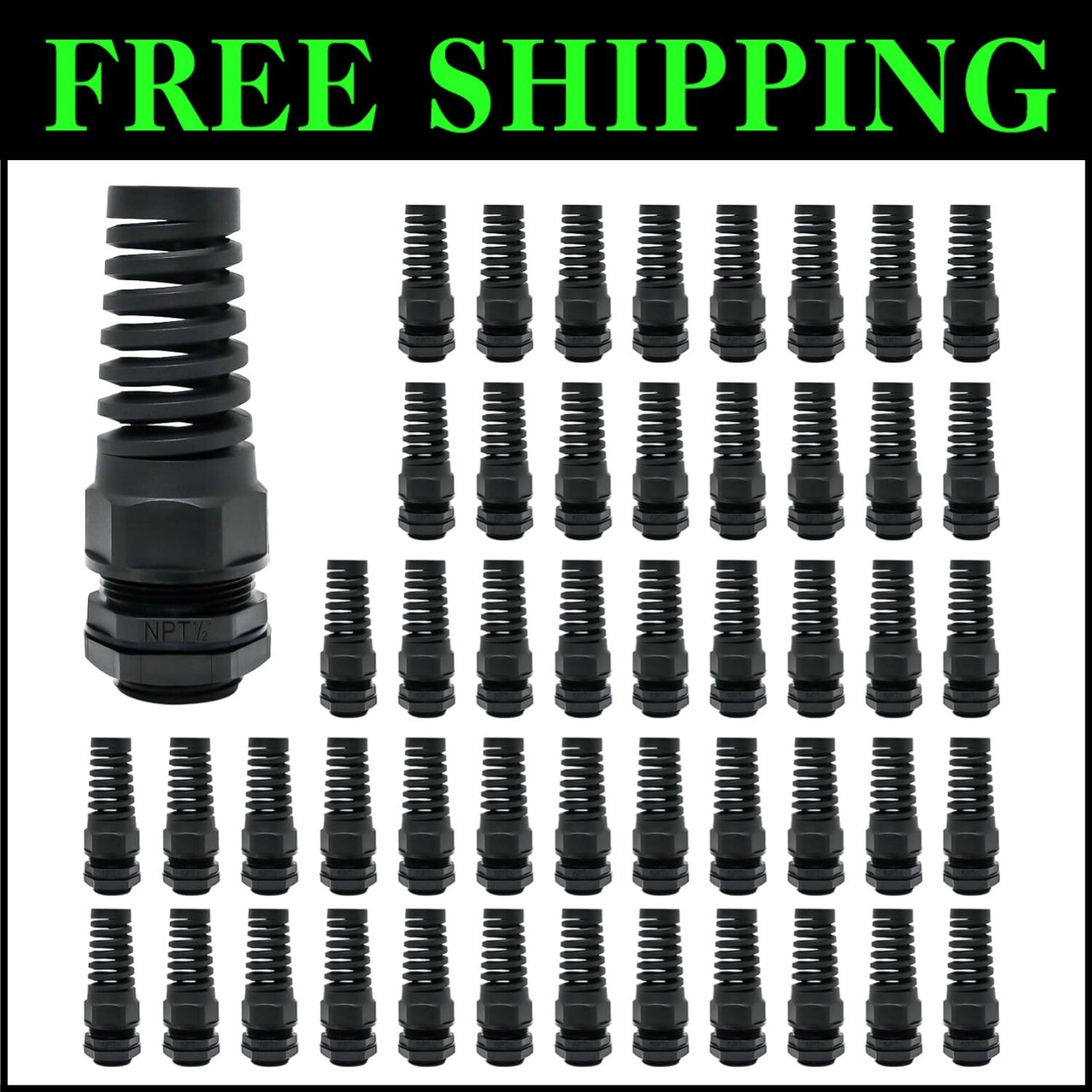 Durable 50-Pack Black Nylon Cable Glands with IP68 Protection for Electrical Use
