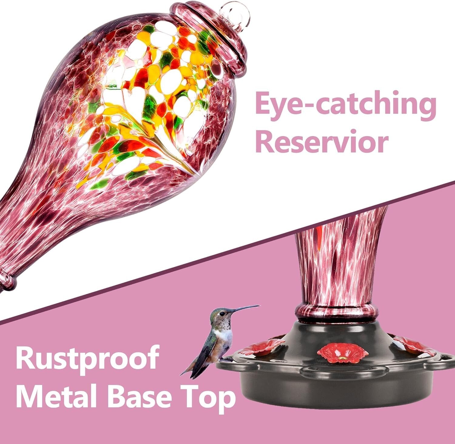 Elegant 36oz Hummingbird Feeder, Leak Proof with Easy Fill Design, Purple Glass