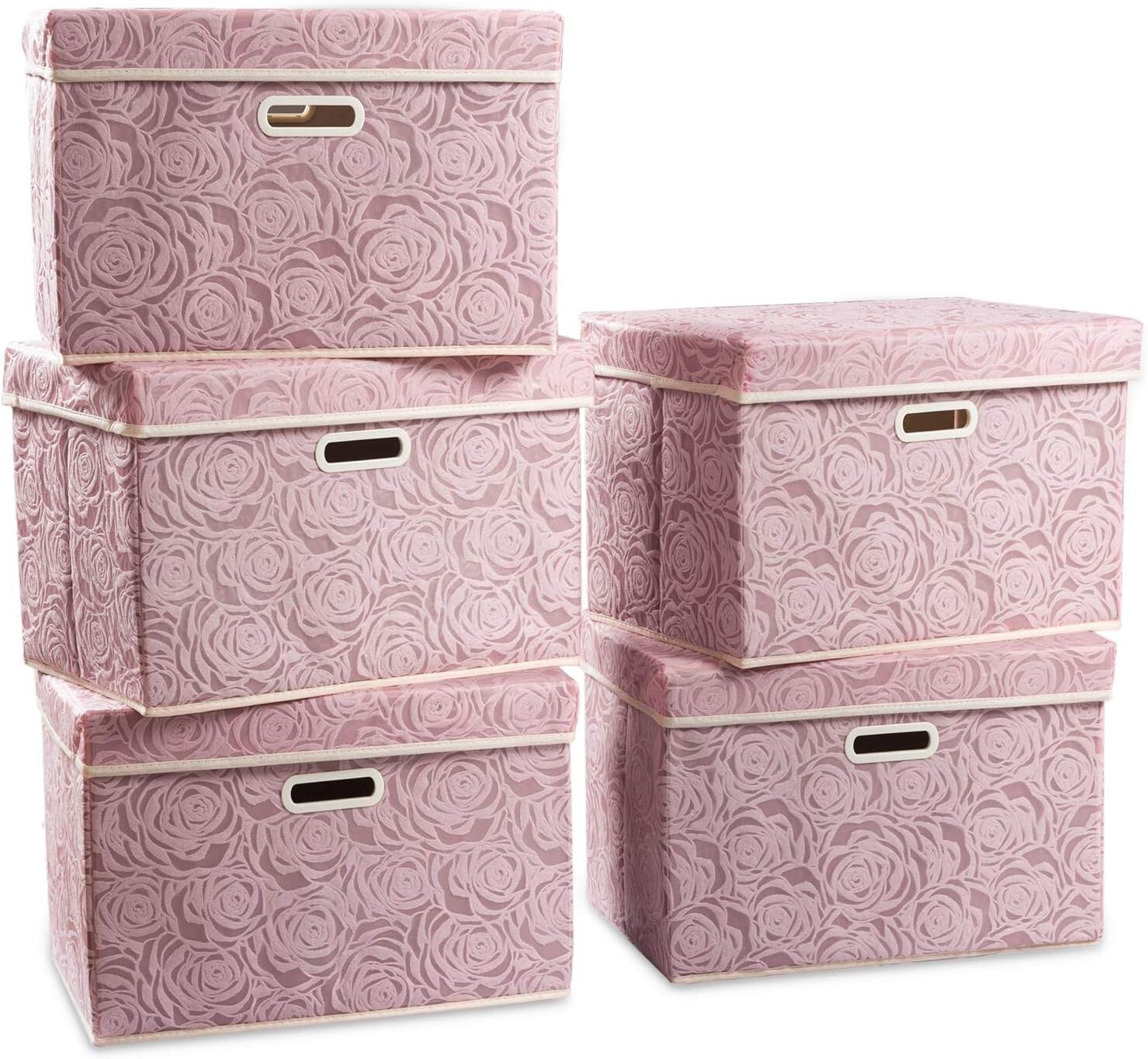 Eco-Friendly Floral Storage Boxes - Large Foldable 5-Pack for Home Organization