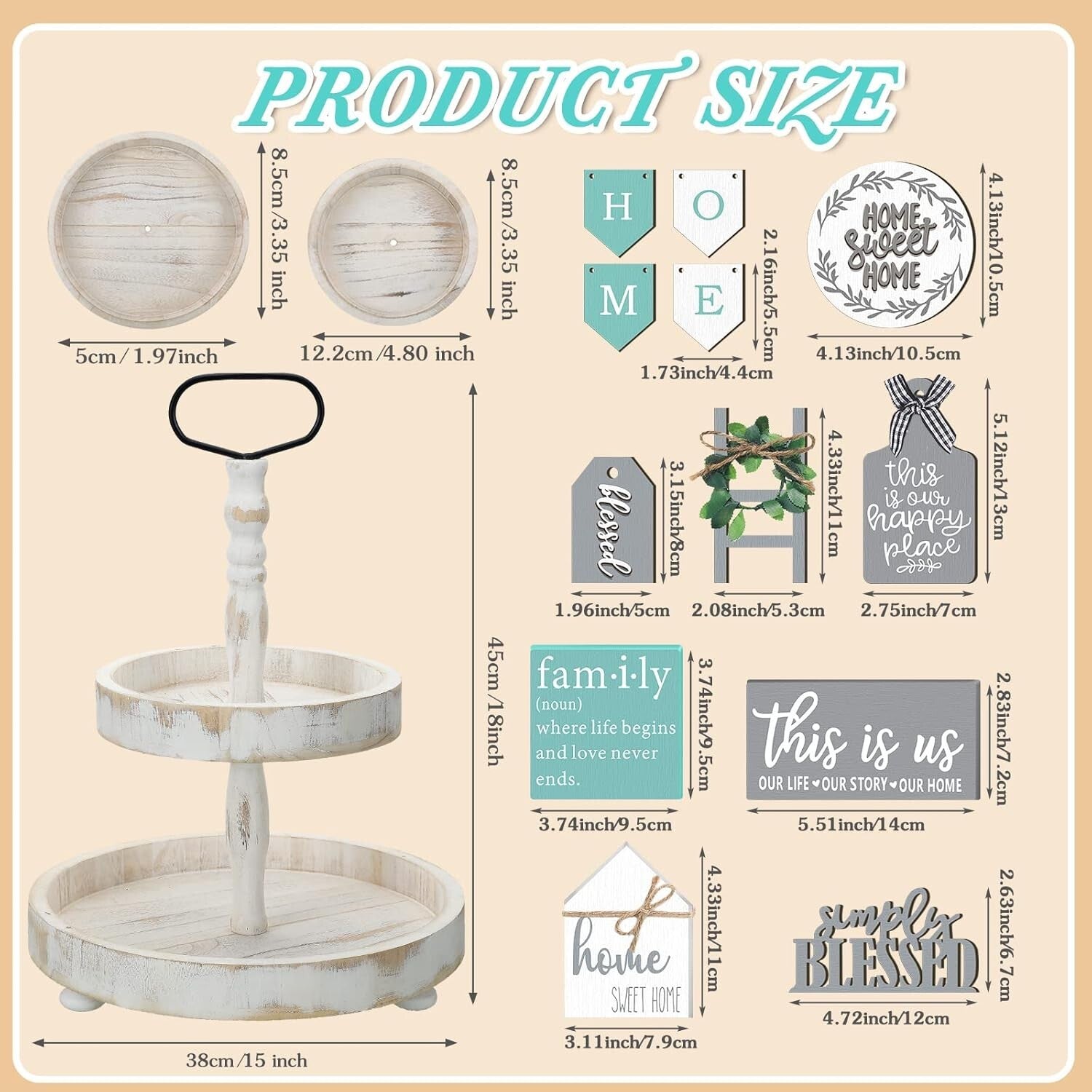 12-Piece Rustic Farmhouse Tiered Tray Decor Set for Kitchen & Table Centerpiece