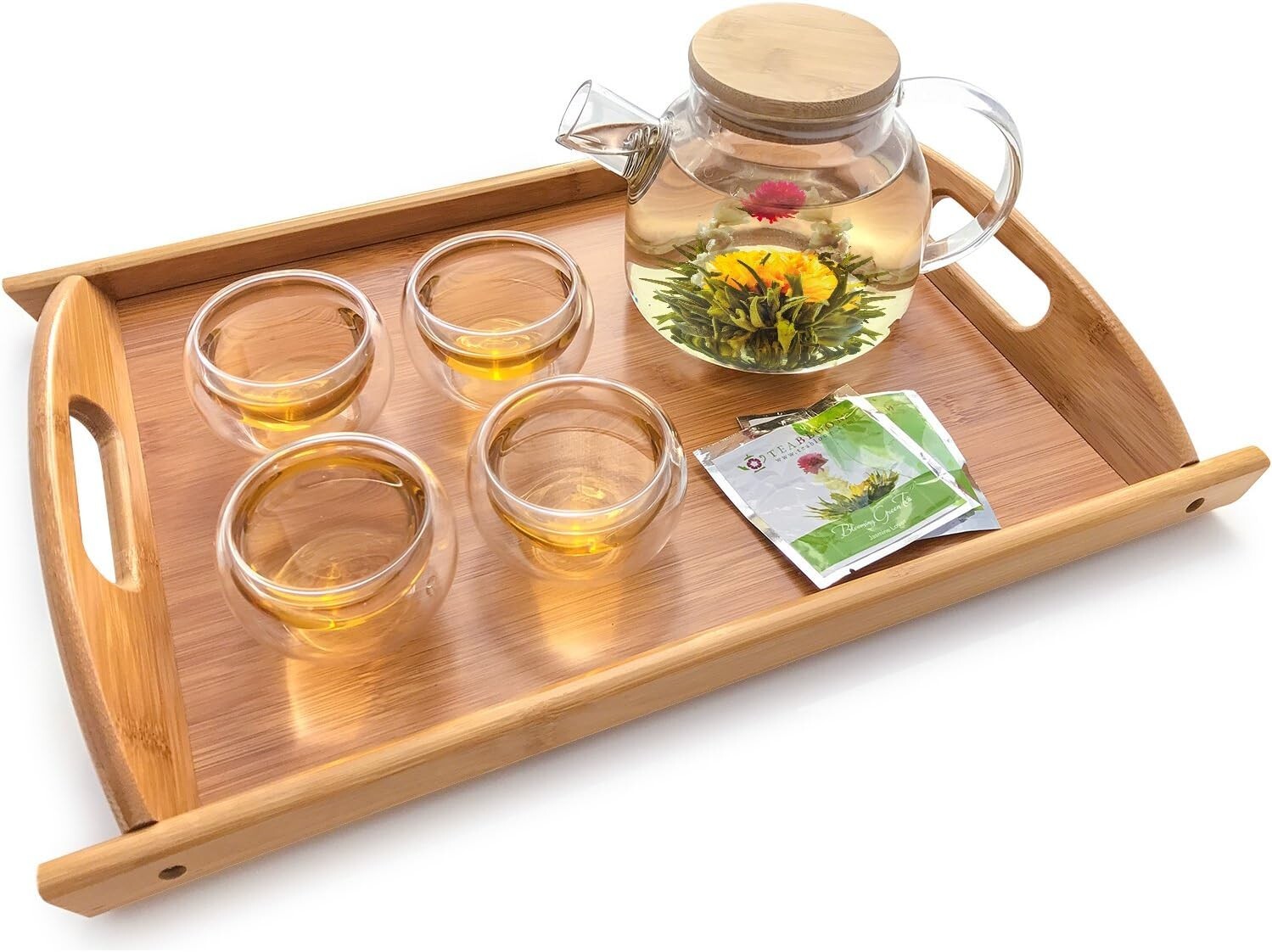 Elegant 40oz Borosilicate Glass Teapot with Bamboo Lid & Blooming Tea Gift Set