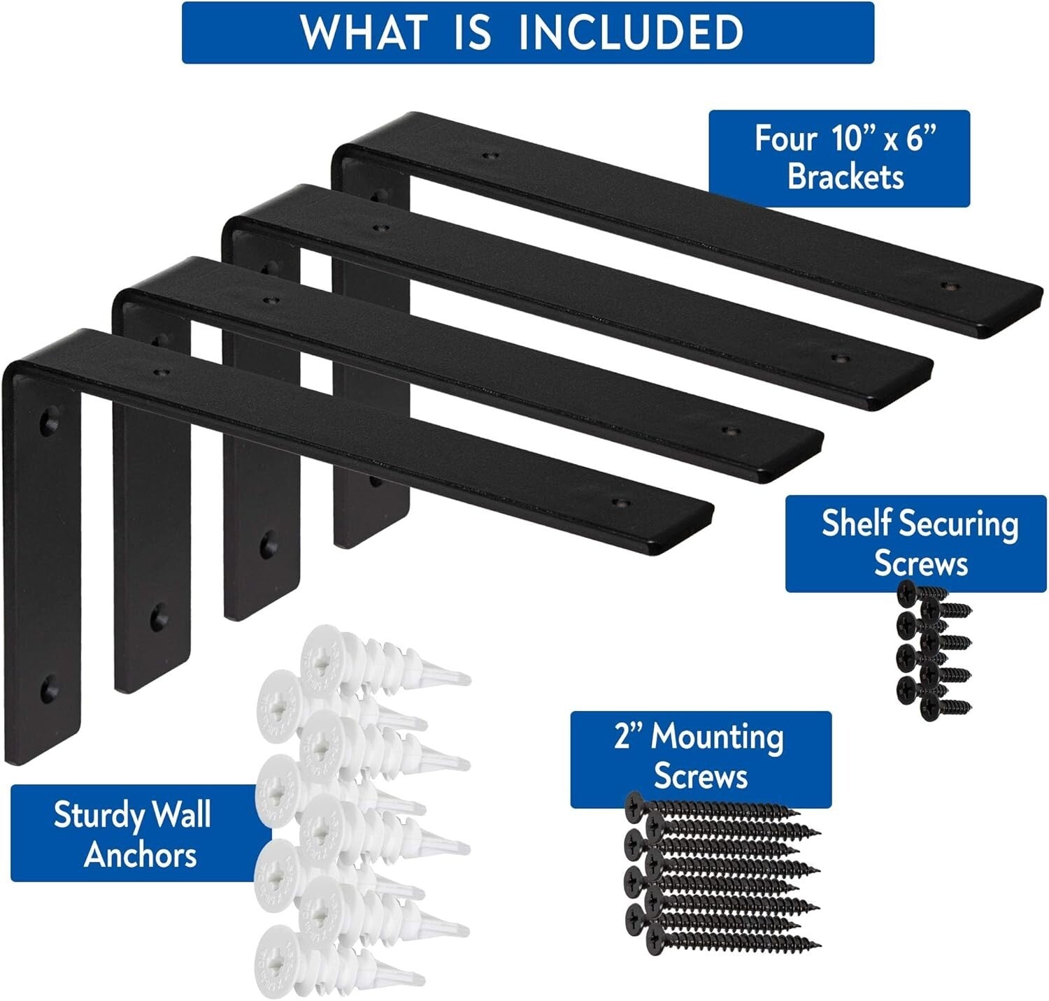 10" x 6" Matte Black Iron Shelf Brackets - 4-Pack for Industrial Style Shelving