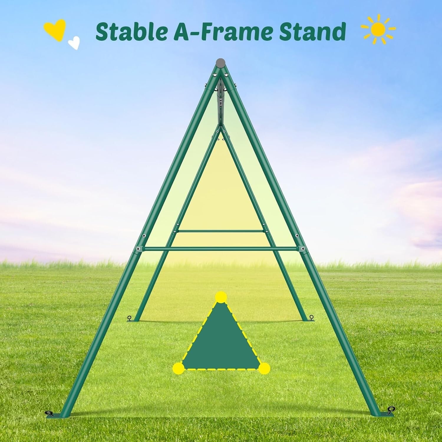Premium Outdoor A-Frame Swing Set - Includes Saucer & Belt Swing, Easy Assembly